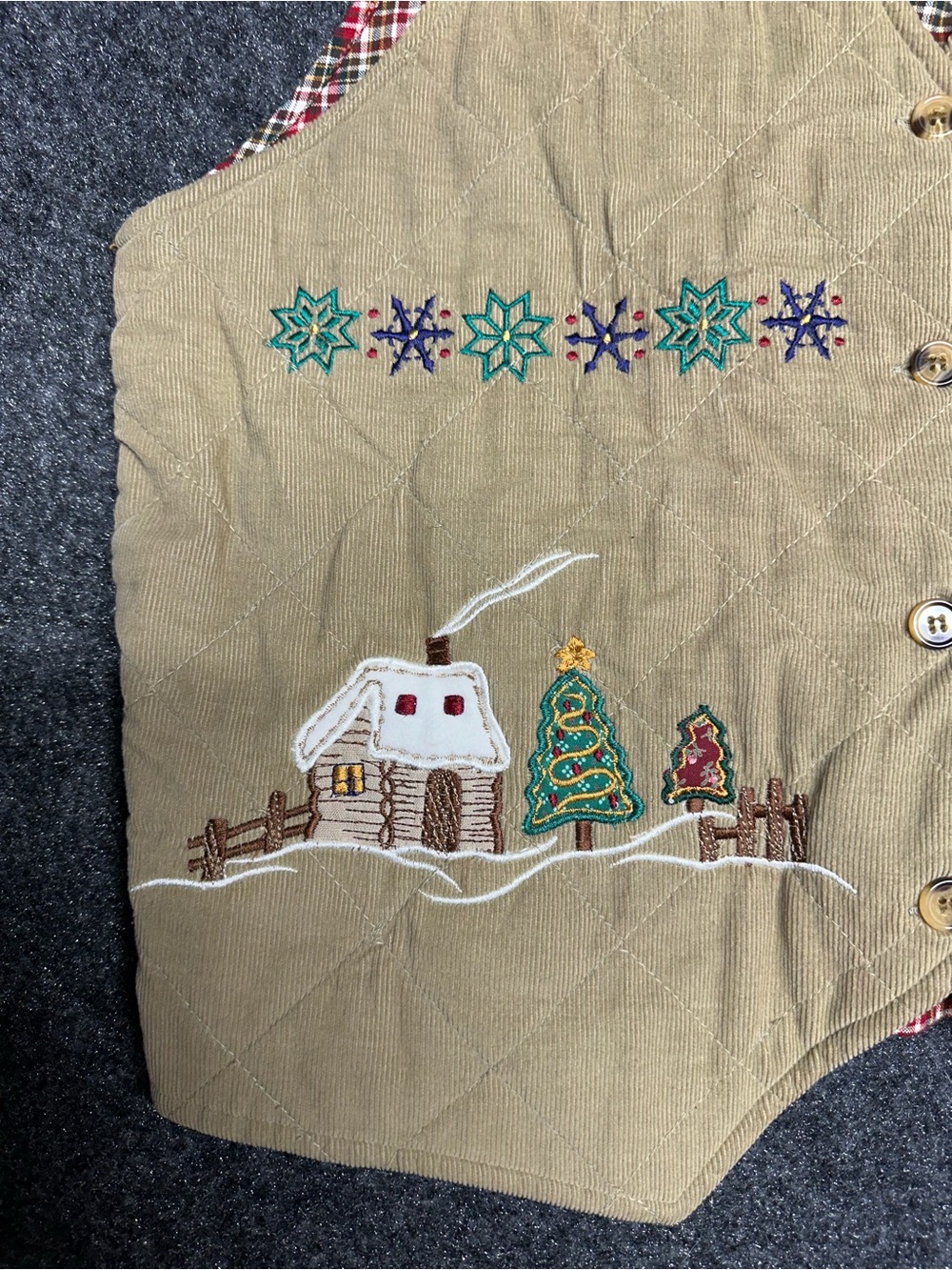 Vintage quilted corduroy christmas vest cabin snowflake winter embroidered ski - Picture 3 of 5